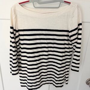 LOFT Black & White Breton Stripe Boatneck Top | 3/4 Sleeve Small | 100% Cotton